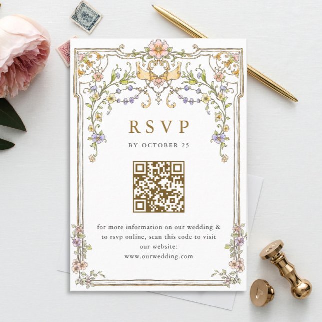 Victorian Ornate Grace Floral Wedding RSVP QR code (Creator Uploaded)