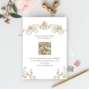Victorian Ornate Grace Floral Wedding RSVP QR code Card