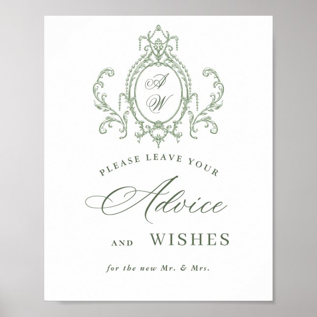 Victorian Ornate Grace Sage  Green Advice & Wishes Poster (Front)