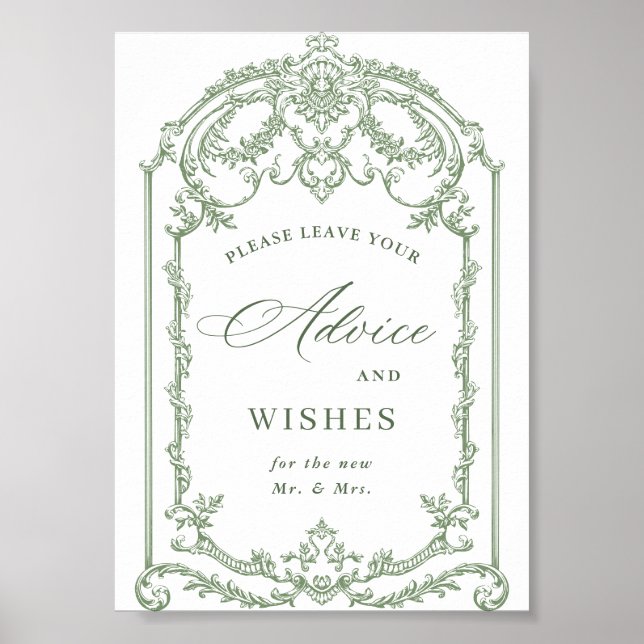 Victorian Ornate Grace Sage Green Advice & Wishes Poster (Front)