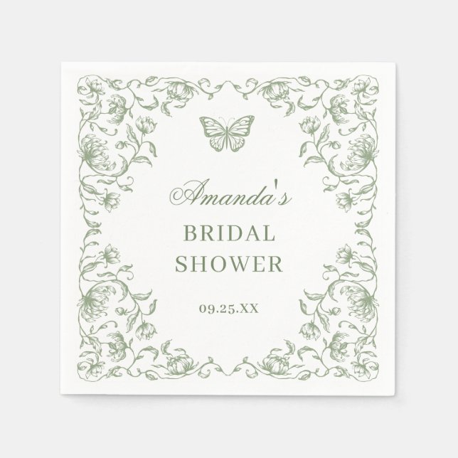 Victorian Ornate Grace Sage Green Bridal Shower Napkins (Front)