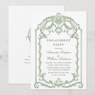 Victorian Ornate Grace Sage Green ENGAGEMENT PARTY Invitation