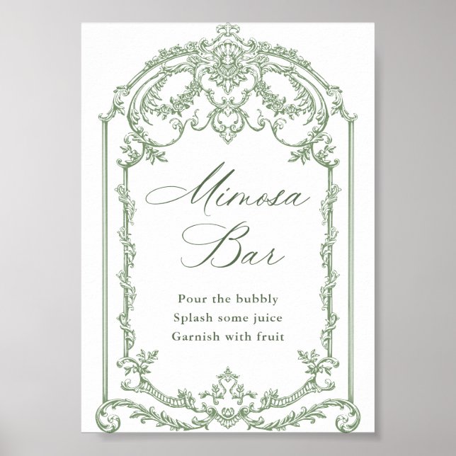 Victorian Ornate Grace Sage Green  Mimosa Bar Sign (Front)