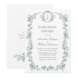 Victorian Ornate Grace Sage Green Rehearsal Dinner Invitation