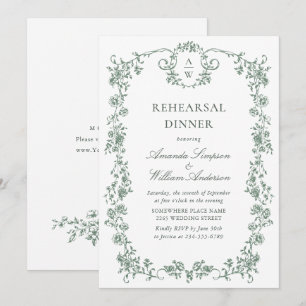 Victorian Ornate Grace Sage Green Rehearsal Dinner Invitation