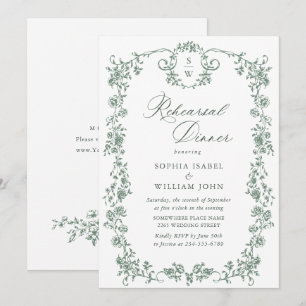 Victorian Ornate Grace Sage Green Rehearsal Dinner Invitation