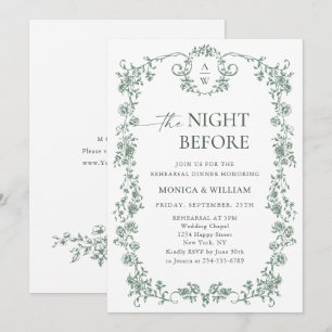 Victorian Ornate Grace Sage Green Rehearsal Dinner Invitation