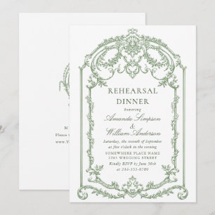 Victorian Ornate Grace Sage Green Rehearsal Dinner Invitation