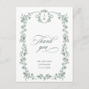 Victorian Ornate Grace Sage Green Thank You Postcard