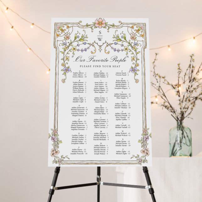 Victorian Ornate Grace SEATING CHART Foam Board (In Situ (Stand))