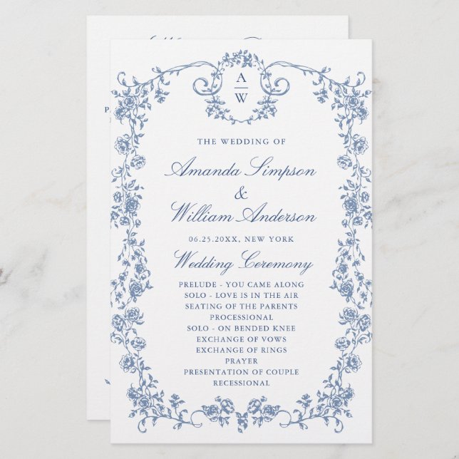 Victorian Ornate Grace Wedding Ceremony Program (Front/Back)