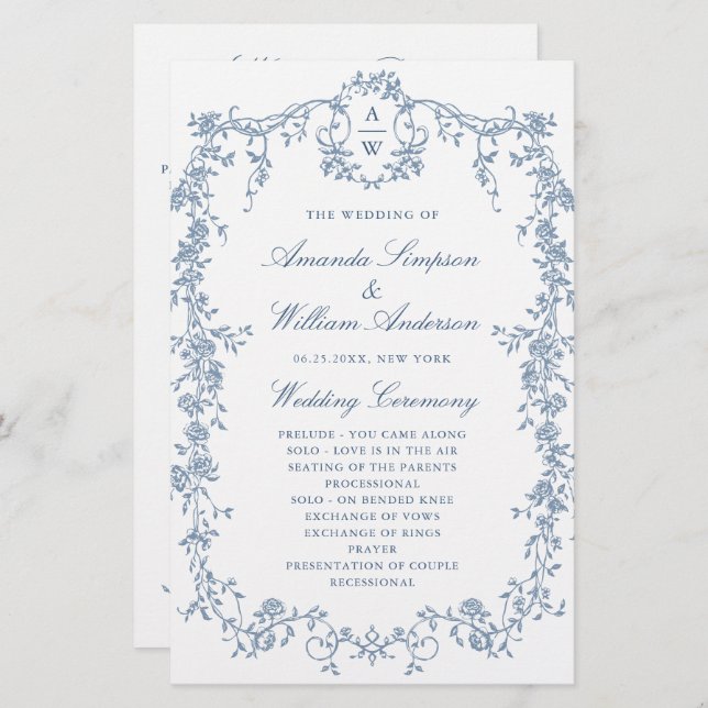 Victorian Ornate Grace Wedding Ceremony Program (Front/Back)