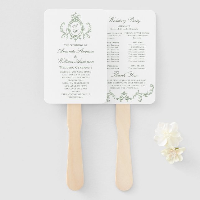Victorian Ornate Grace Wedding Ceremony Program Hand Fan (Front and Back)
