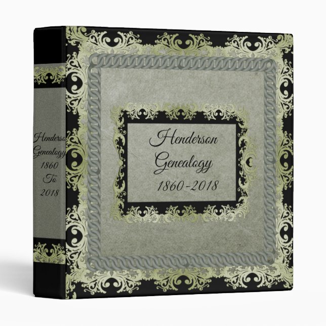 Victorian Ornate Gray Black Genealogy 3 Ring Binder (Front/Spine)