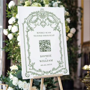 Victorian Ornate Green QR code SEATING CHART Foam Board