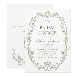 Victorian Ornate Sage Green Bridal Shower QR code Invitation