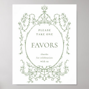 Victorian Ornate Sage Green Favors Wedding Poster