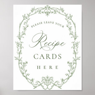 Victorian Ornate Sage Green Floral Recipe Cards Poster
