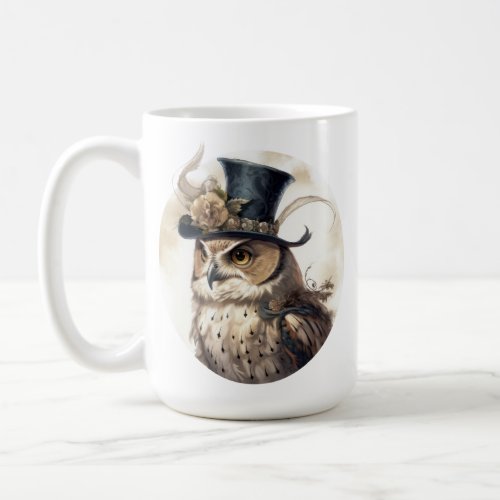 Victorian Owl Aristocrat Portrait Dark Hat Flowers Coffee Mug