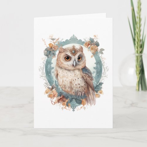 Victorian Owl Aristocrat Portrait Framed in Blue  Card
