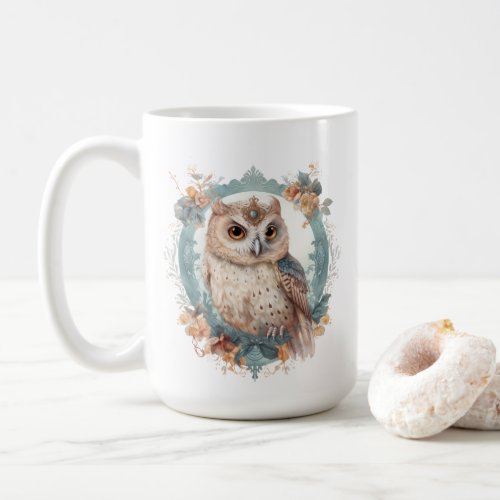 Victorian Owl Aristocrat Portrait Framed in Blue  Coffee Mug