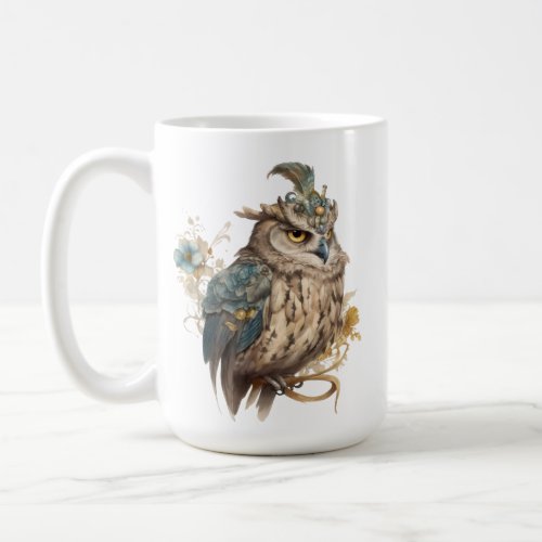 Victorian Owl Aristocrat Portrait Pale Blue Flower Coffee Mug
