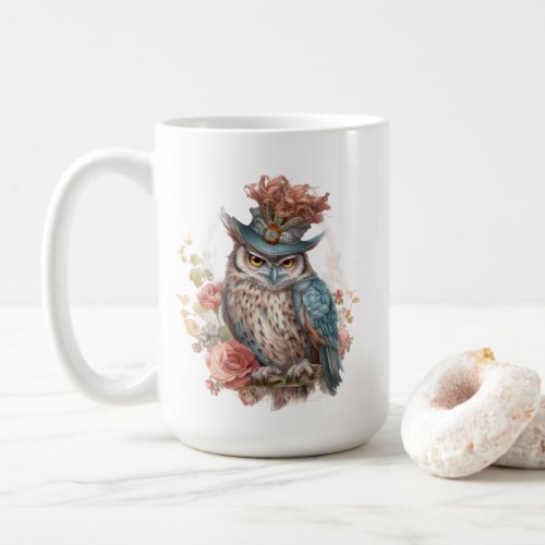 Victorian Owl Aristocrat Portrait Pale Blue Flower Coffee Mug