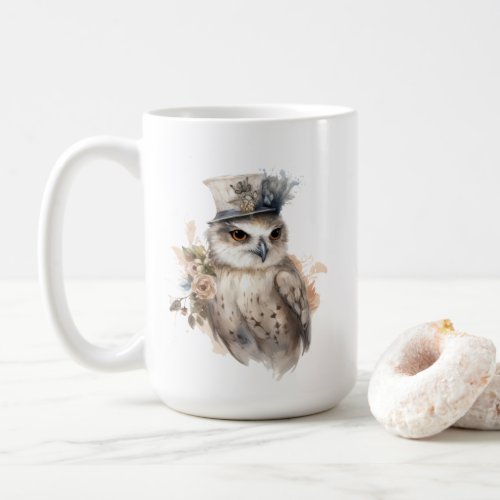 Victorian Owl Aristocrat Portrait Top Hat Flowers  Coffee Mug