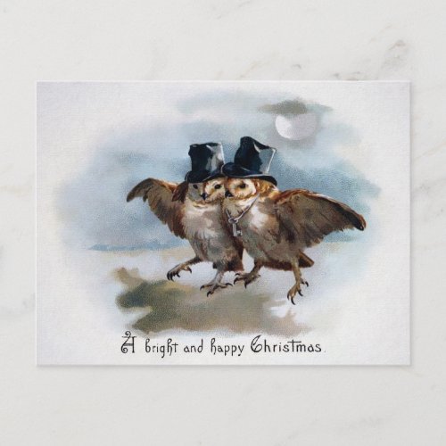Victorian Owls Christmas Postcard