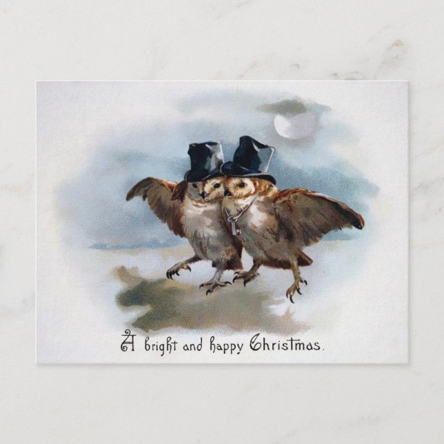 Victorian Owls Christmas Postcard (Front)