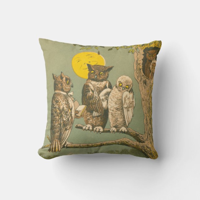 Victorian Owls Throw Pillow (Front)