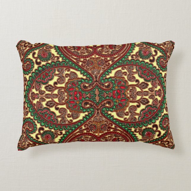 Victorian paisley pattern elegant red green gold accent pillow (Front)