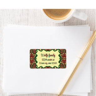 Victorian paisley pattern elegant red green gold label