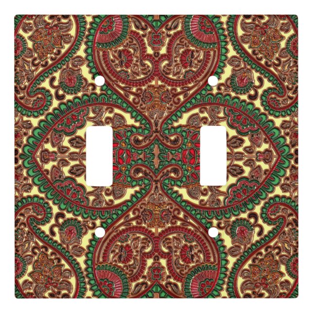 Victorian paisley pattern elegant red green gold light switch cover (Front)