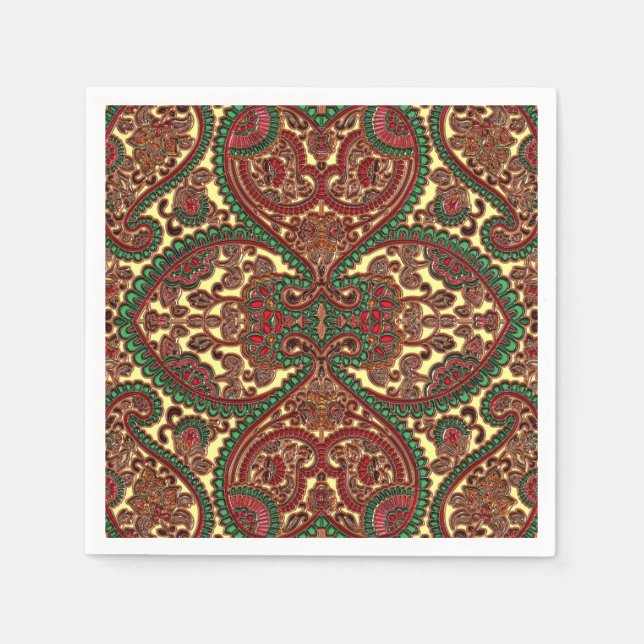 Victorian paisley pattern elegant red green gold napkins (Front)