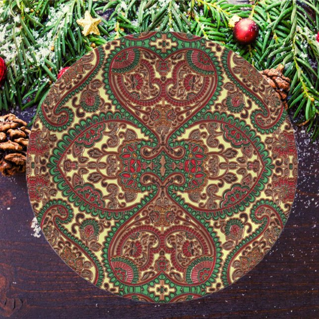 Victorian paisley pattern elegant red green gold paper plates (Creator Uploaded)