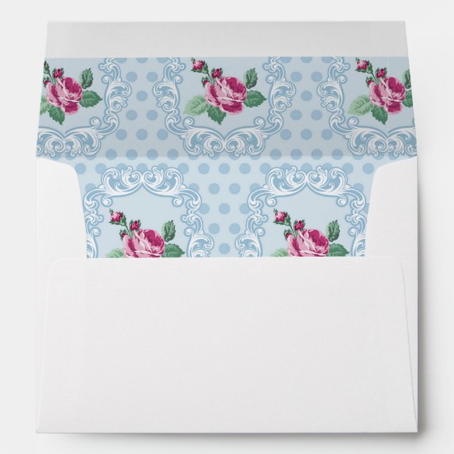 Victorian,pale blue,polka dot,pink roses,pattern, envelope (Back (Bottom))