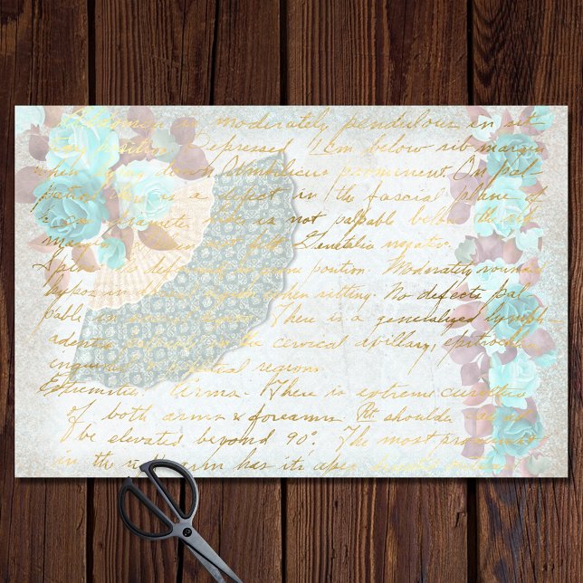 Victorian Paper Fan Turquoise Rose Decoupage Paper (Creator Uploaded)