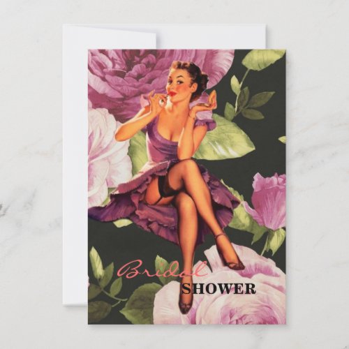 victorian Paris Botanical purple Rose Pin Up Girl Invitation