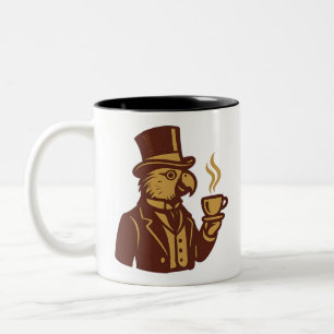 Victorian Parrot Tea Time Illustration Two-Tone Coffee Mug
