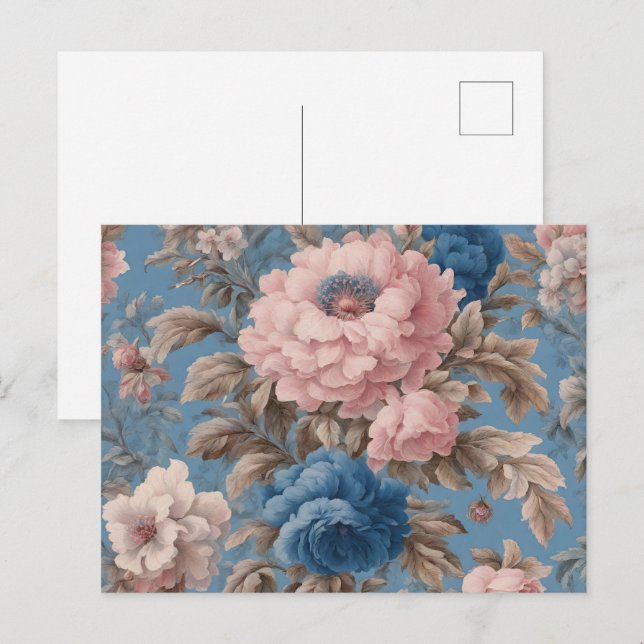 Victorian Pastel Blue And Pink Blossoms Postcard (Front/Back)