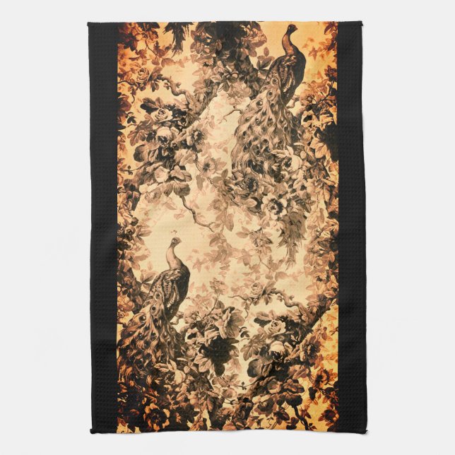 Victorian peacock floral elegant pattern kitchen towel (Vertical)