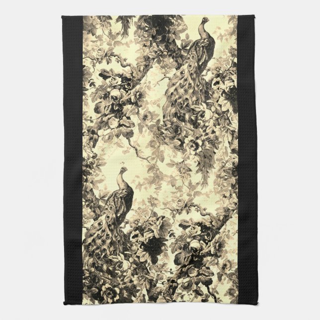 Victorian peacock floral elegant pattern kitchen towel (Vertical)