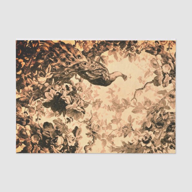 Victorian peacock floral elegant pattern peach tissue paper (Front)