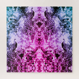 Victorian peacock floral elegant toile pattern jigsaw puzzle