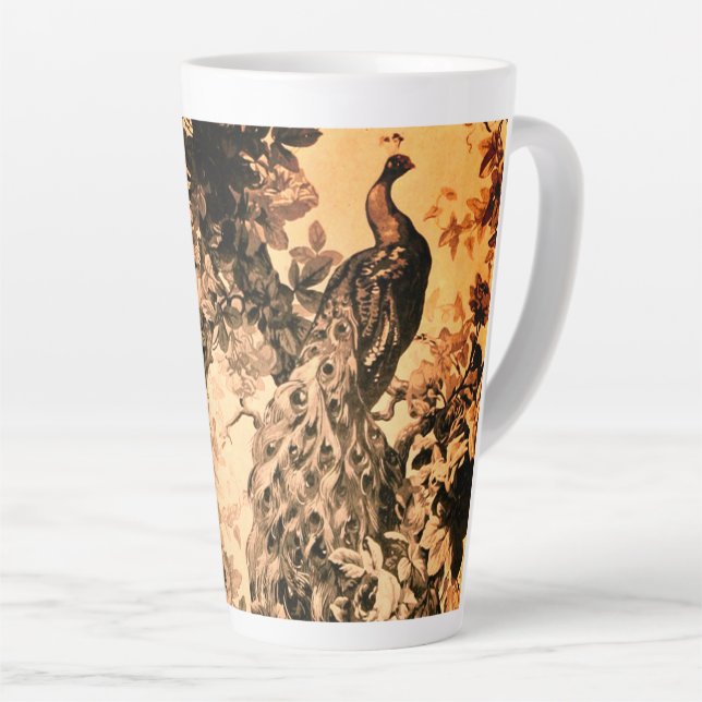 Victorian peacock floral elegant toile pattern latte mug (Right Angle)