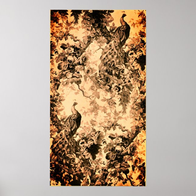 Victorian peacock floral elegant toile pattern poster (Front)