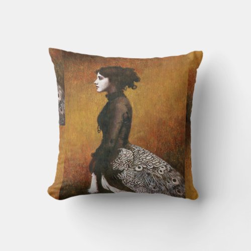 Victorian Peacock Girl Throw Cushion