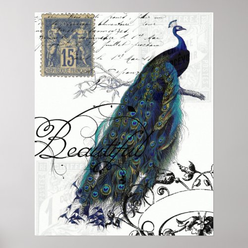 VICTORIAN PEACOCK PRINT OR DECOUPAGE PAPER