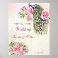 Victorian peacock vintage pink roses welcome